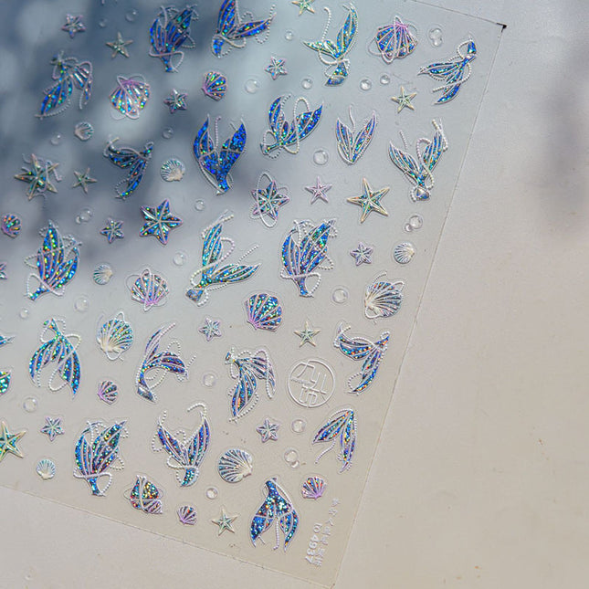 Shell Light Jellyfish Seahorse Nail Art Sticker Embossed New 5D Stereo 3D Dream Shell Ocean Nail Sticker