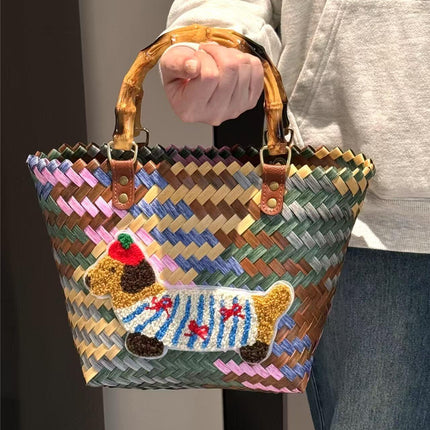 Dachshund Woven Basket Bag / Sac Panier Tressé Teckel