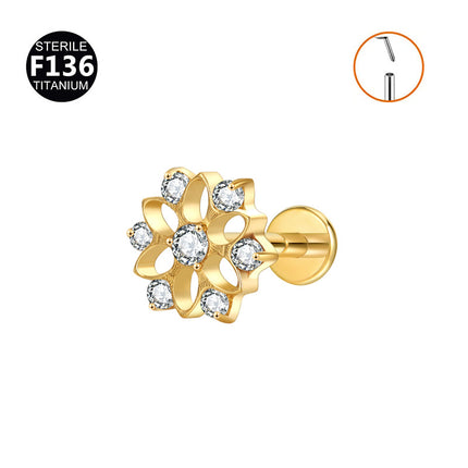 F136 Titanium Ear Nail Insert Rod Internal Thread Lip Nail Horse Eye Set Zircon 0.9 Teeth Body Puncture Jewelry Ear Bone Nail