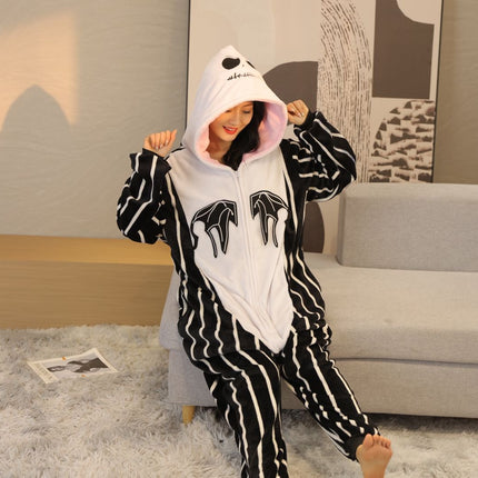 Cartoon New Adult Flannel One-Piece Pajamas for Men and Women Autumn and Winter Home Clothes Toilet Version
