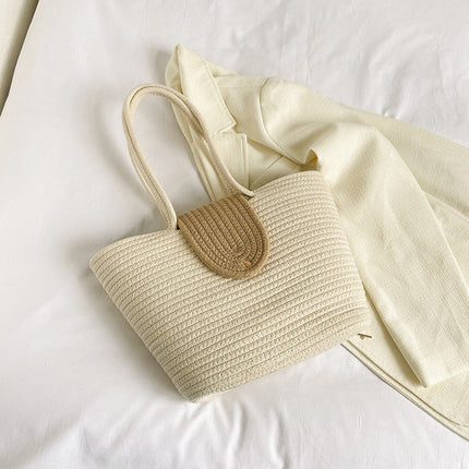 Summer Niche Straw Woven Bag Women's 2022 New Fashionable Cotton Woven Bag Beach Bag Large Capacity Shoulder Basket Bag