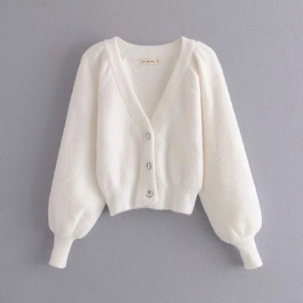 Nssf Self-Made 2025 New Sweet Mohair Three-Piece Set, Elegant Loose Short Cardigan Sweater, Sexy Top