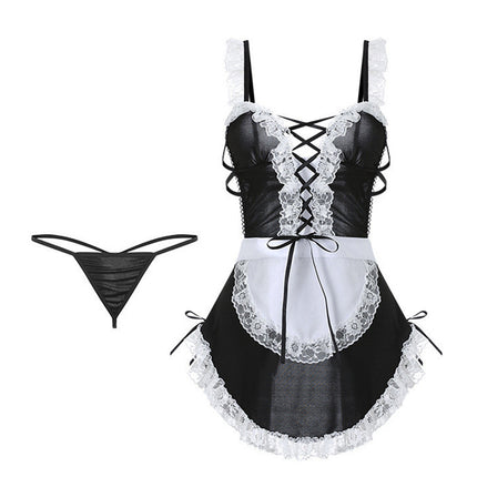 Late Night Sexy Lingerie Passionate Maid Role Play Lace Uniform Temptation Lace Naughty Maid Nightgown Set