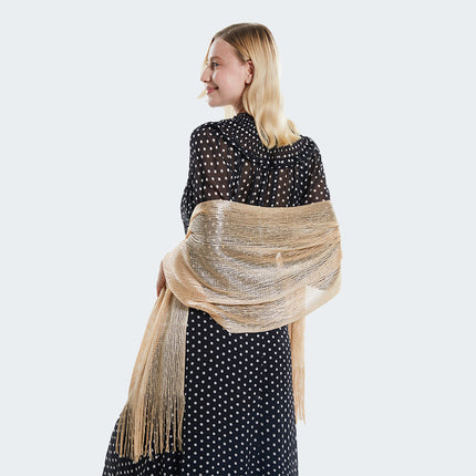 2024 new European and American style sexy flat long beard solid color sunscreen shawl scarf fashion ladies split towel