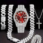 Silver red face (watch + bracelet + necklace + cross necklace + ring)