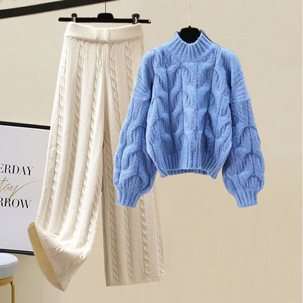 Winter suit Women's 2024 New Wearing Cotton Vest Thickened Sweater All-match Slimming Wide Leg Pants Three-piece Set