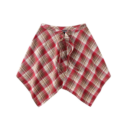 A generation of hair folding artifact color plaid fart curtain one-piece lace-up high street irregular hem Joker skirt