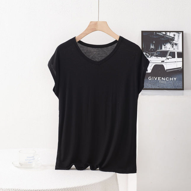V-neck Modal Short-sleeved T-shirt Women's Summer Thin Loose plus size chubby girl 100.00kg Base Shirt Top Wide Shoulder Vest