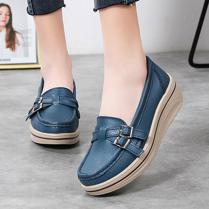 2025 Spring New Casual Thick-Soled Wedge Heel Large Size Slip-On Round Toe Metal Buckle Comfortable and Versatile Mother's Shoes