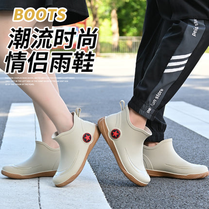 Fashion short tube men's rain shoes low non-slip waterproof shoes casual shallow mouth rain boots popular water shoes flat rubber shoes wholesale