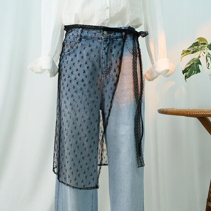 Korean Style Stacked Lace Skirt Curtain Butt Curtain One-Piece Skirt Apron Lace-Up Mesh Beach Swimsuit with Cover