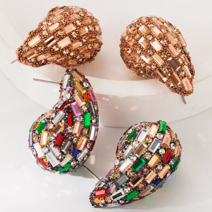 European and American New Niche Drop-shaped Exaggerated Earrings Stained Glass Full Diamond Light Luxury Fashion Ear Studs Advanced Sense Earrings