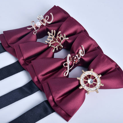 Bow tie men's formal business wine red monochrome plain diamond double flat groom wedding festive new style