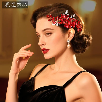 Chenxing Cross-Border Bridal Hair Accessory Side Hair Comb Pearl Alloy Leaf Rhinestone Birthday Party Accessory Cx596