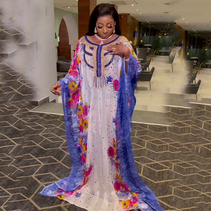 Foreign Trade African Ethnic Style Clothing Large Swing Skirt Chiffon Heavy Industry Hot Diamond Digital Printing with Inner Group Cross-Border Supply