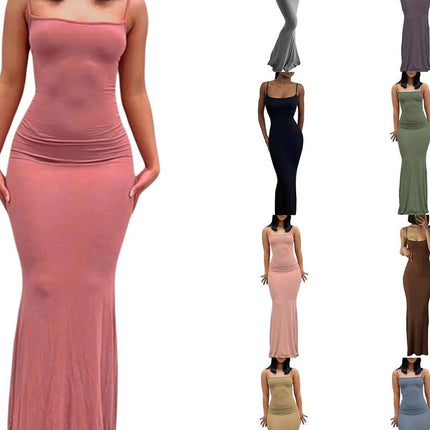 Sling dress European and American Women's High-end Sense Pure Desire Hip Skirt Sexy Slim-fit Milk Silk Long Fishtail Skirt