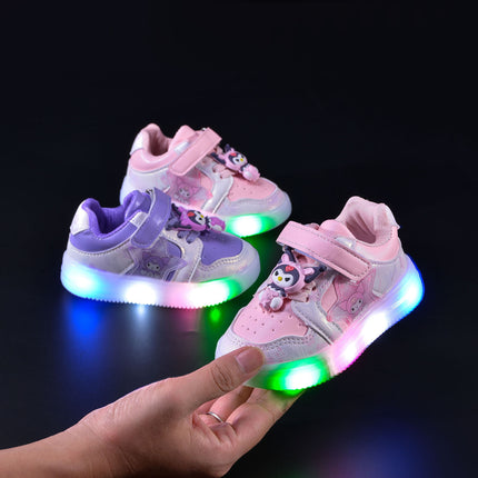 Spring and Autumn New Baby Girl Sports Board Shoes Leather Cartoon LED Luminous Casual Soft-soled Toddler Shoes
