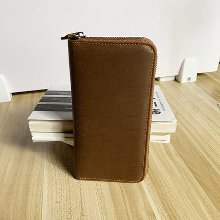 Crazy Horse Leather Men's Wallet Long Genuine Leather Mobile Phone Bag Zipper Hand Bag First Layer Cowhide Horizontal Business Retro Wallet