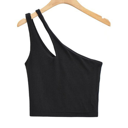 2024 New Summer Style European and American Short Sexy One-Shoulder Double Shoulder Cut Out Slim Vest Top