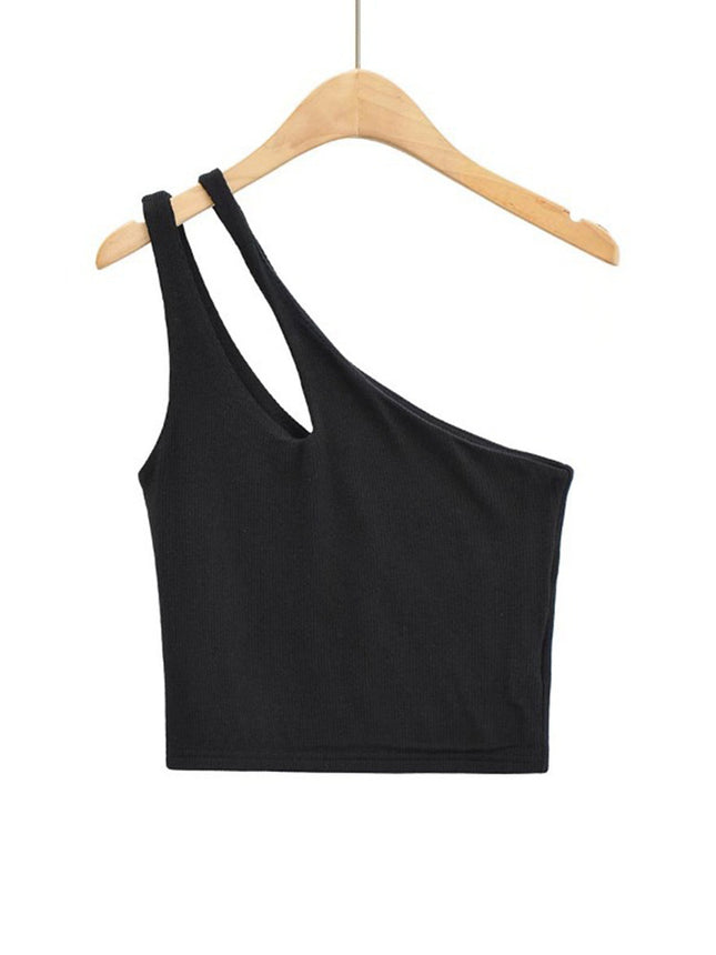 2024 New Summer Style European and American Short Sexy One-Shoulder Double Shoulder Cut Out Slim Vest Top