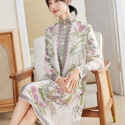 Elegant Mom Dress Early Autumn 2026 New Miyake High-End Plus Size Printed Age-Reducing Stylish Pleated Shirt Dress