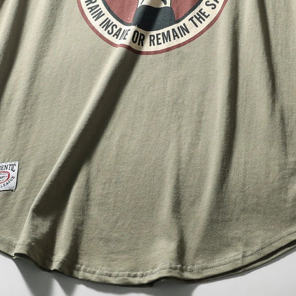 Simple Men's Ami Khaki Printed Crewneck Sports Leisure T Waistcoat Washed Cotton Vintage Garden Swing Side Split Vest