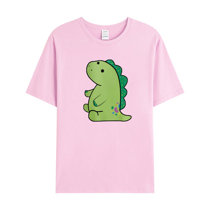 Cross-Border Summer New Product Cartoon Dinosaur Pattern Men's Cotton Loose Combed Cotton Pullover Round Neck Short Sleeves