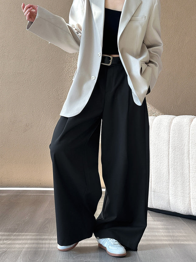 Juzhi Spring New Korean Style Versatile High-Waisted Floor-Length Draped Pleated Wide-Leg Pants 254701