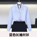 Blue long-sleeved shirt with silk scarf / S