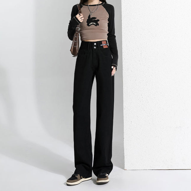 Black Wide Leg Jeans Women's Autumn and Winter 2024 New High Waist Loose Straight Tube Slimming All-match Mop Long Pants