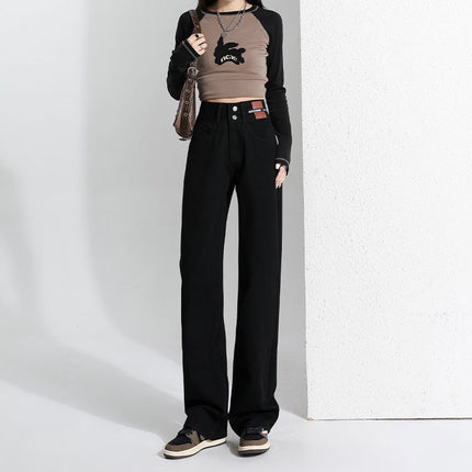 Black Wide Leg Jeans Women's Autumn and Winter 2024 New High Waist Loose Straight Tube Slimming All-match Mop Long Pants