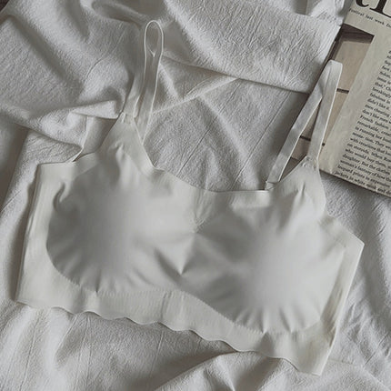 Seamless Underwear Ice Silk Thin Summer Camisole Women's Full Cup Girls Big Breasts Sleeping Bra