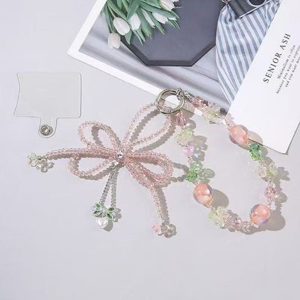 New Sweet Bow Beaded Mobile Phone Chain Pendant Niche Accessible Luxury Pendant Lanyard Fashionable Fresh Versatile Pendant