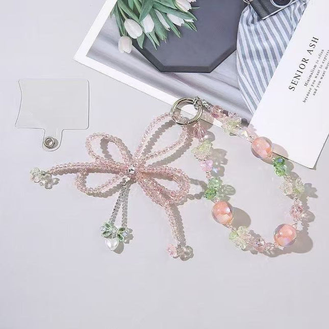 New Sweet Bow Beaded Mobile Phone Chain Pendant Niche Accessible Luxury Pendant Lanyard Fashionable Fresh Versatile Pendant