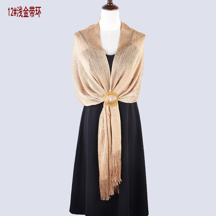 2024 new European and American style sexy flat long beard solid color sunscreen shawl scarf fashion ladies split towel