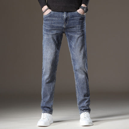 Xintang Jeans Men's Autumn and Winter Velvet Warm Slim Straight Men's Thickeneded Cold-Resistant Men's Casual Long Pants