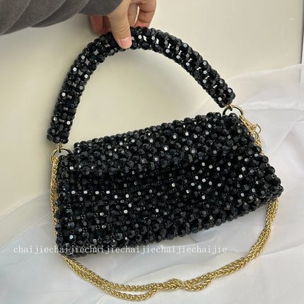 New handmade beaded woven women's bag shoulder bag Chanel style double chain detachable women's bag with inner bag chain