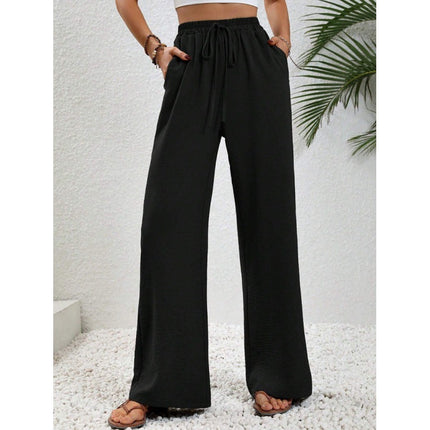Women's Fashion 2024 Europe and America Amazon Cross-border Best Selling New Joker Solid Color Mop Wide Leg Pants Casual Pants in stock