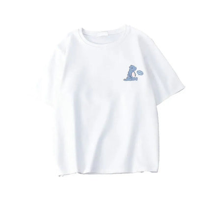 Summer Couple T-Shirts for Men and Women, 180g Design, Five-Quarter Sleeve Tops, Short-Sleeved, Ins-Style, Loose Fit, Smiley Face Print, Hong Kong Style