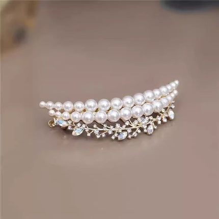 Retro Elegant Pearl Crescent Head Top Exquisite French Hair Half-Tie Spring Clip Internet Celebrity High-end Hairpin