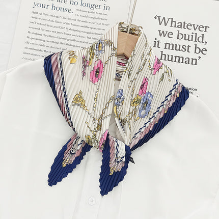 Crumpled Scarf Women's Spring and Summer Elegant Printed Diamond Scarf Korean Style Professional Small Scarf All-match Decorative Thin Scarf