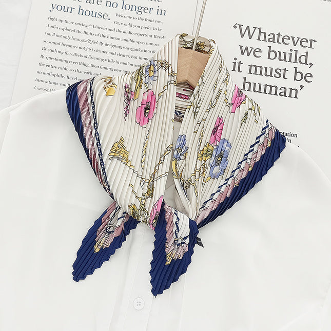 Crumpled Scarf Women's Spring and Summer Elegant Printed Diamond Scarf Korean Style Professional Small Scarf All-match Decorative Thin Scarf