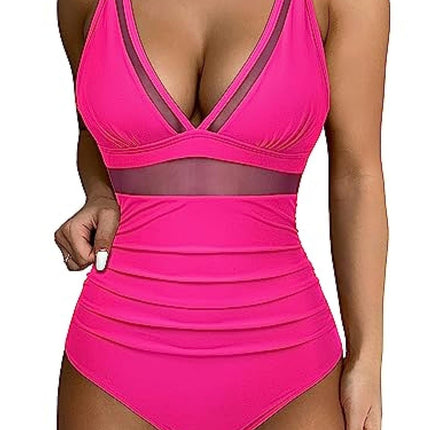 European and American Cross-border Explosions Women's Sexy Hollow Mesh Deep V Gather Perspective Bikini Bikini