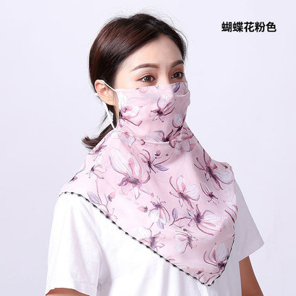 Summer sun protection mask scarf women's large mask neck protection breathable full cover face UV protection chiffon thin veil scarf