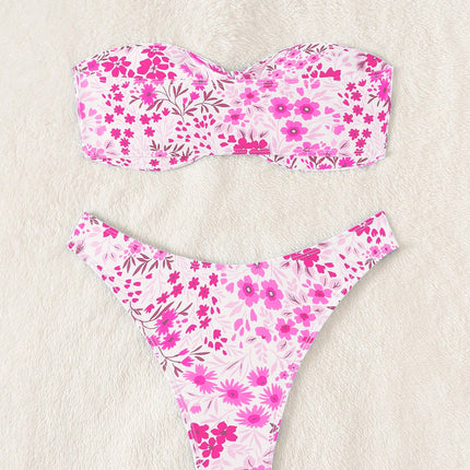 2025 New Swimsuit Female Sexy Cross-Border Split Floral Bikini Bikini Tube Top Cut Out Export Swimsuit Female