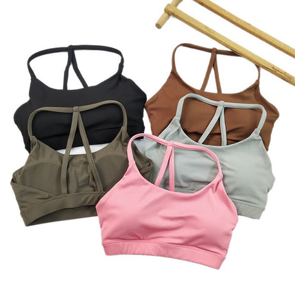 Women's Sports Bra with Thin Straps, Halter Neck, Strapless Bra, Push-Up Yoga Bra, Fitness Training Tank Top