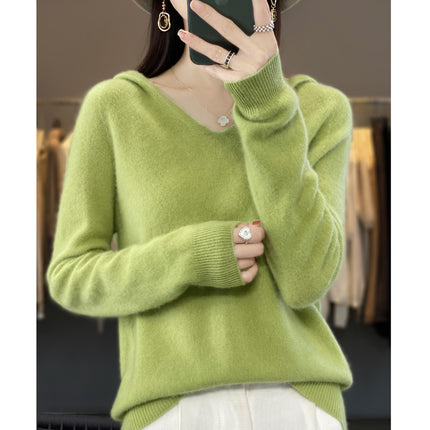 First-line Ready-to-wear Hooded Wool Sweater for Women in Autumn and Winter New Wool Hooded Sweatshirt Knitted Sweater Bottoming Shirt