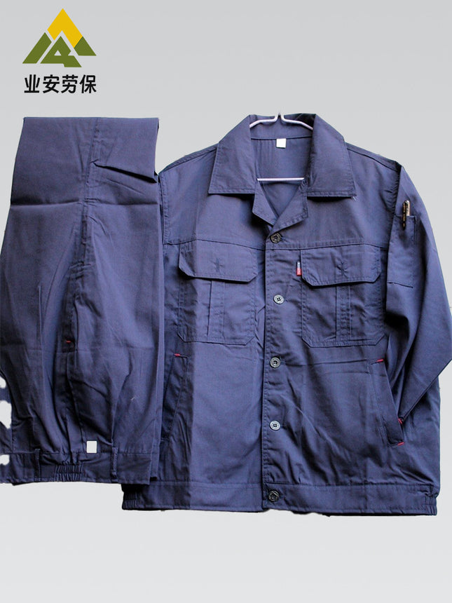 Summer thin polyester cotton solid color button labor protection clothing tooling long sleeve suit factory workshop auto repair clothing logistics
