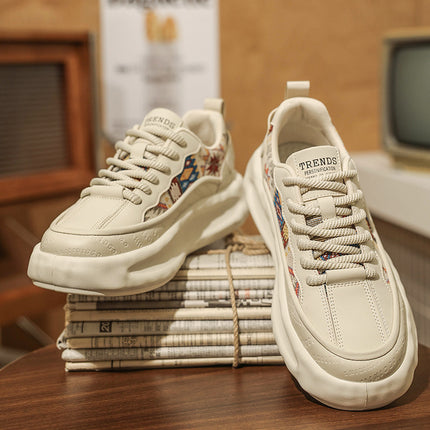 Trendy Men's Winter Embroidered Canvas Sneakers for Middle School Students, Retro Dad Shoes with Thick Soles