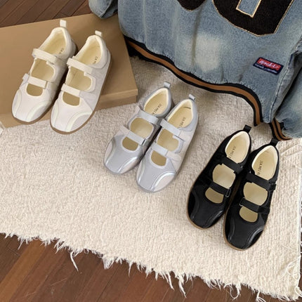 2025 Spring and Autumn New Shallow Flat White Shoes Flat Round Toe Single-layer Shoes Lazy Style Korean Style Retro German Training Shoes for Women